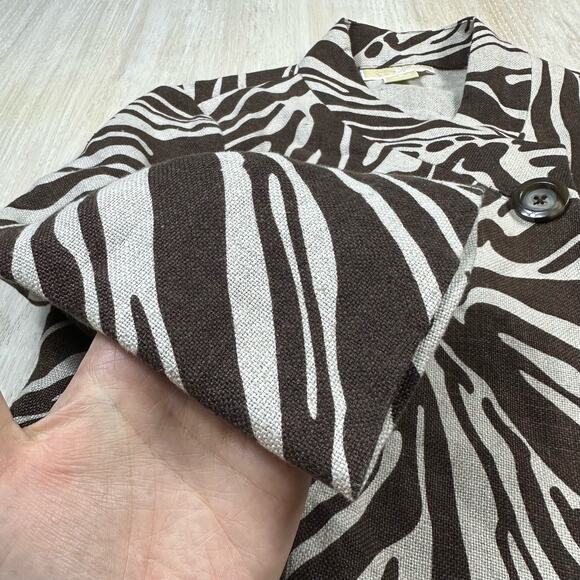 Michael Kors Brown Zebra Animal Print Linen Tailored Short Blazer Jacket 8 Chic - Picture 6 of 15